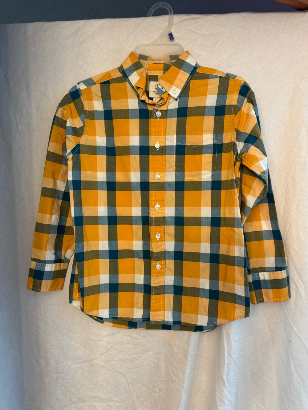 Lands' End Boys Yellow, Blue & White Plaid Button-Down Shirt